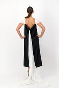 Black Dress with White Drawsting Cutaway Neckline