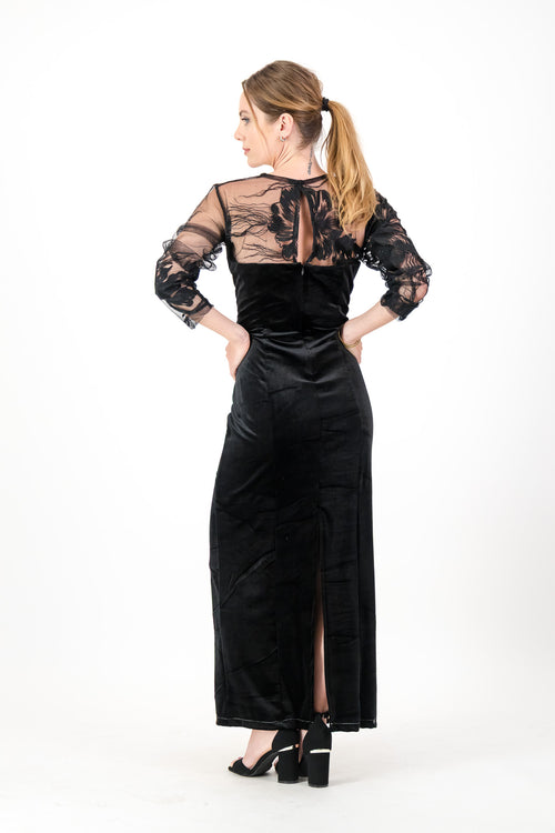 118 Black Velvet Embroidered Tulle Yoke