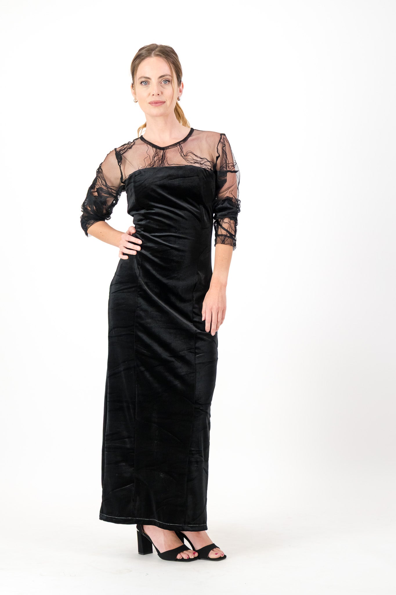 118 Black Velvet Embroidered Tulle Yoke