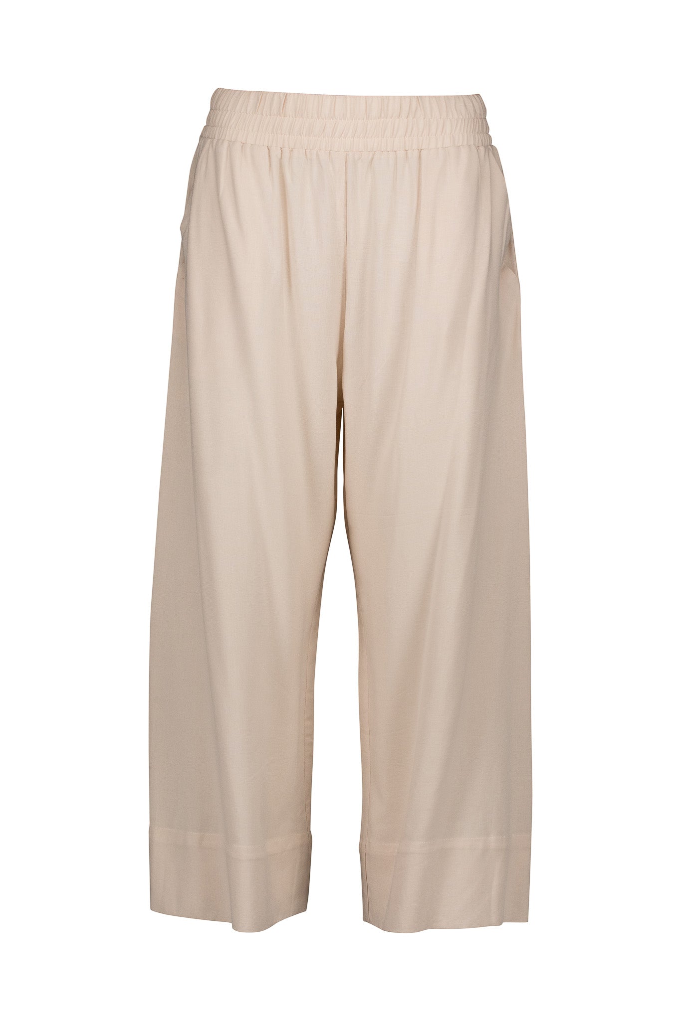 Cream Pants, Wide Leg Palazzo, Elasticated Pull-on, Pockets