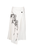 White Wrap Skirt, Bamboo Print, Asymmetrical Hemline