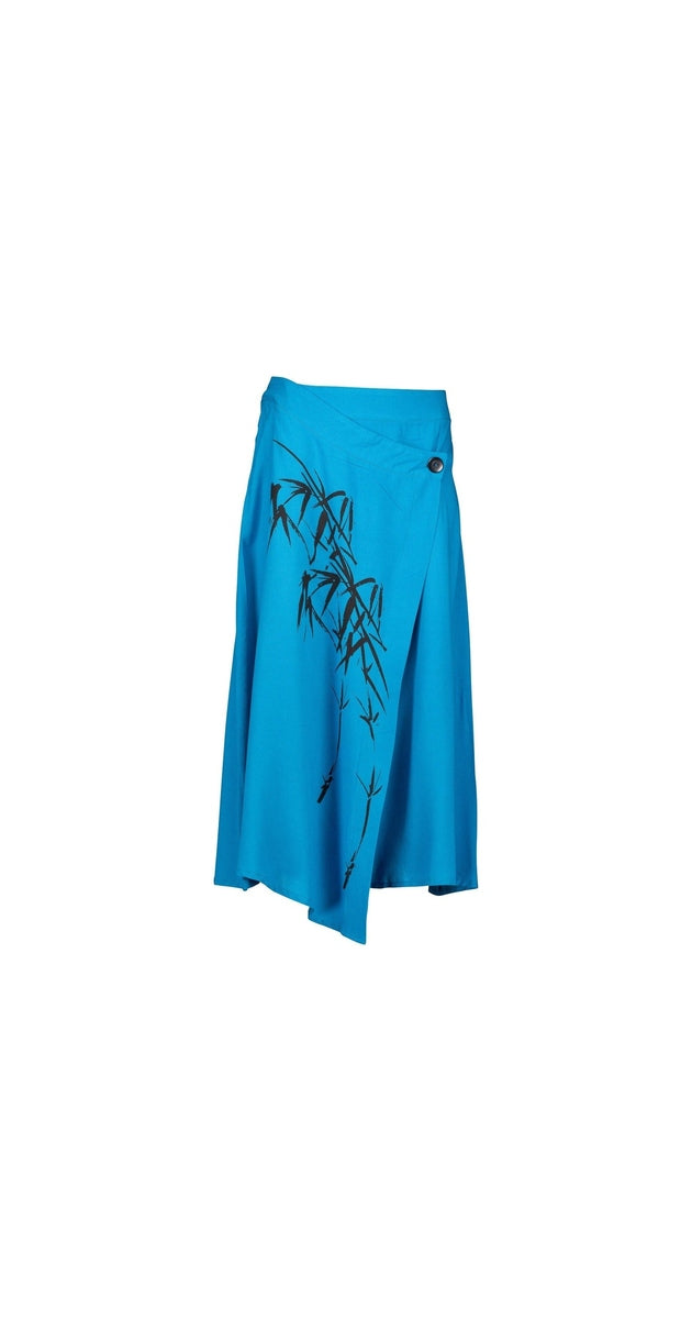 Turquoise Wrap Skirt, Bamboo Print S012