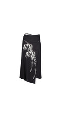 S010 Black Wrap Skirt, Bamboo Print
