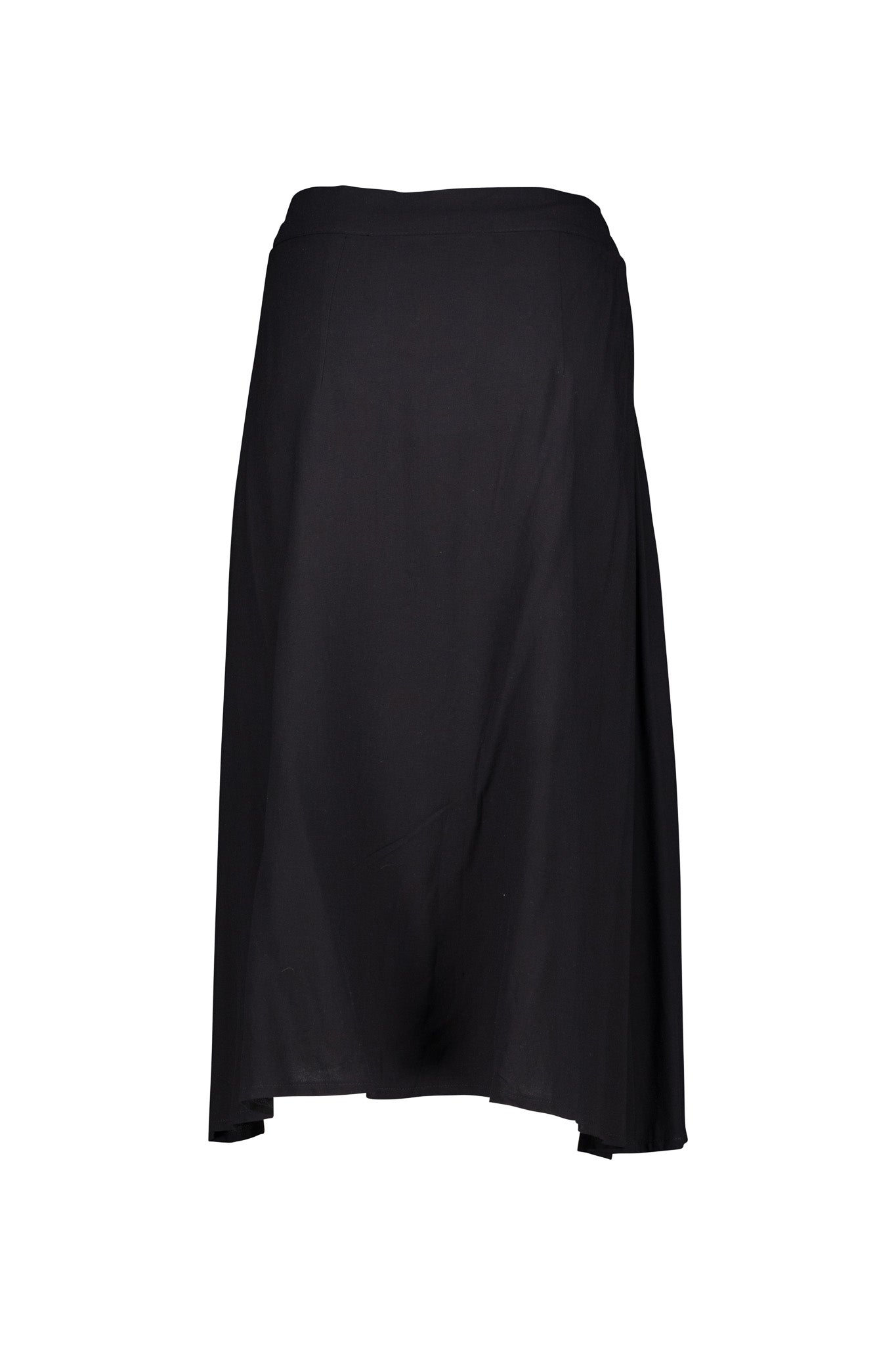 Black Wrap Skirt with Asymmetrical Hemline and Bamboo Print