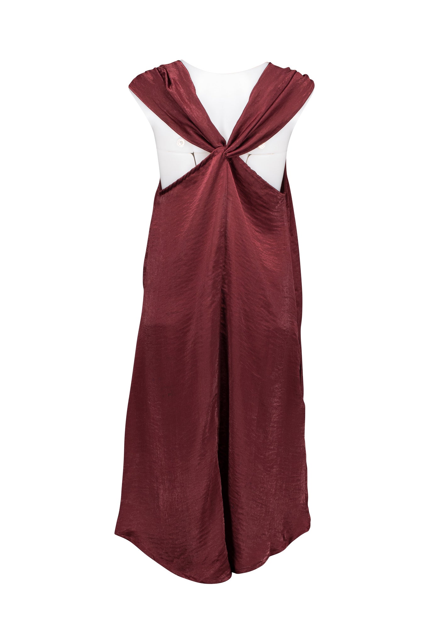 Wine Dress with V Back and Hi-Low Hemline