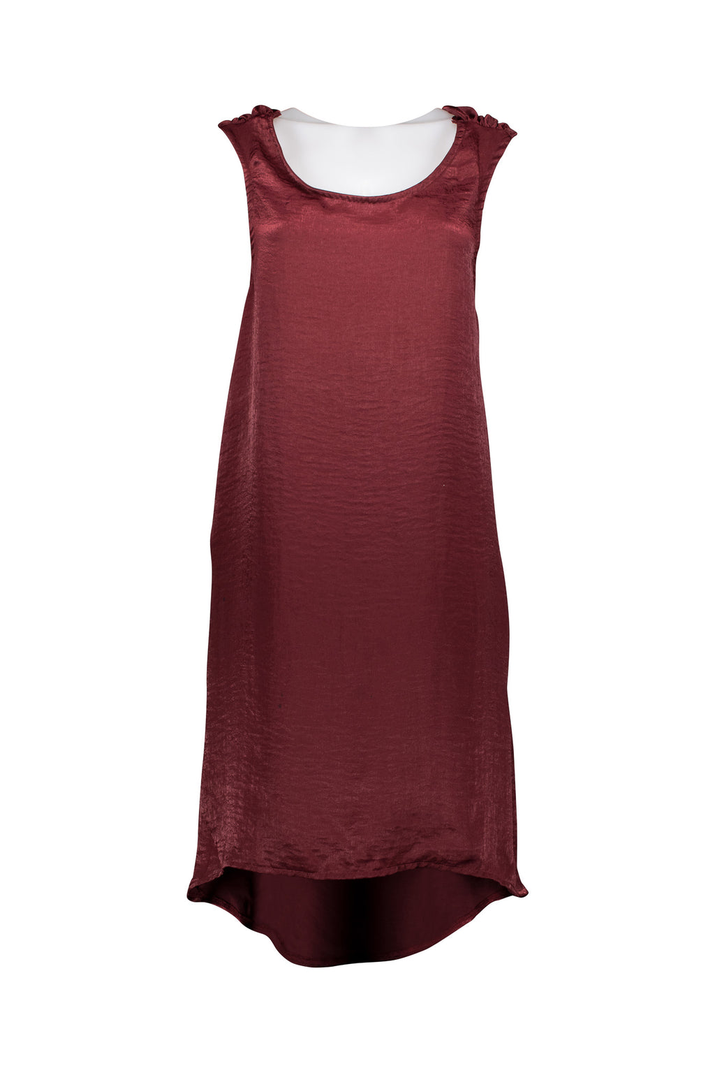 Wine Dress with V Back and Hi-Low Hemline