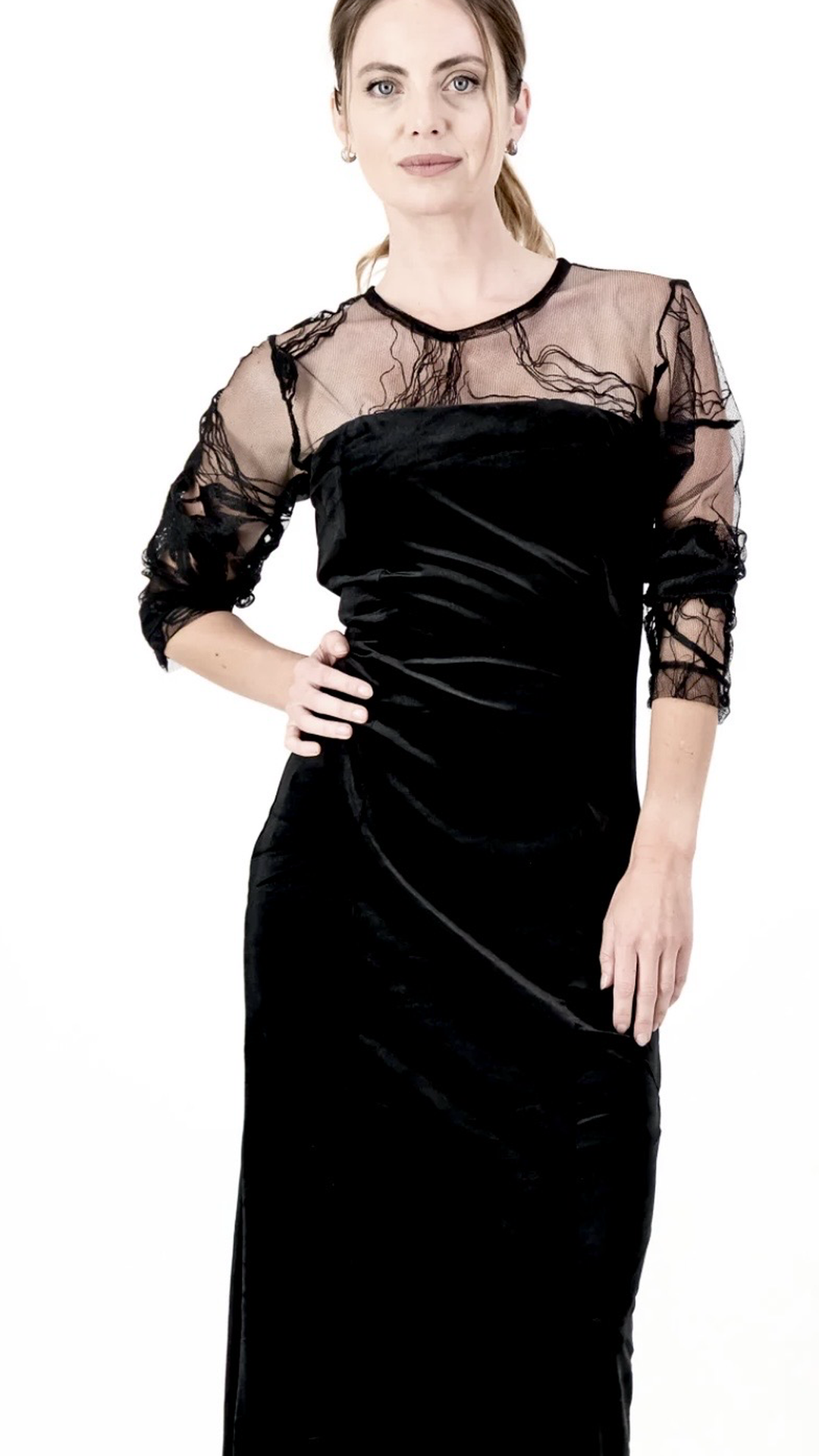 118 Black Velvet Embroidered Tulle Yoke