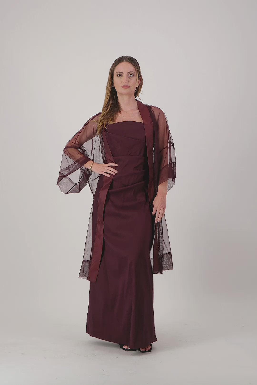 Wine Xover Dress - Taffetta Stretch